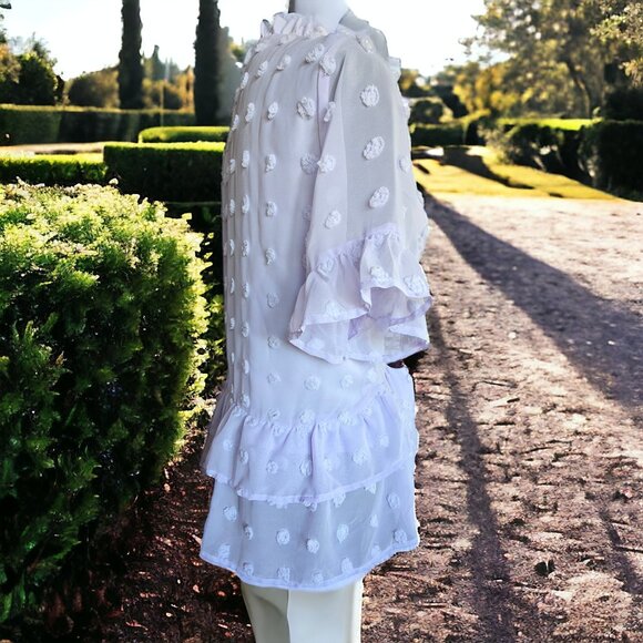 ANDREE BY UNIT ( L ) Lilac Swiss Dot Ruffled Short Sleeve Blouse - Picture 5 of 7